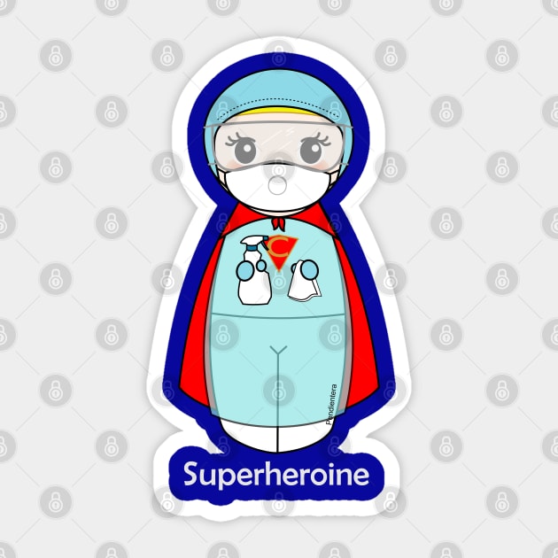 Kokeshi Cleaner Superheroine Sticker by Pendientera